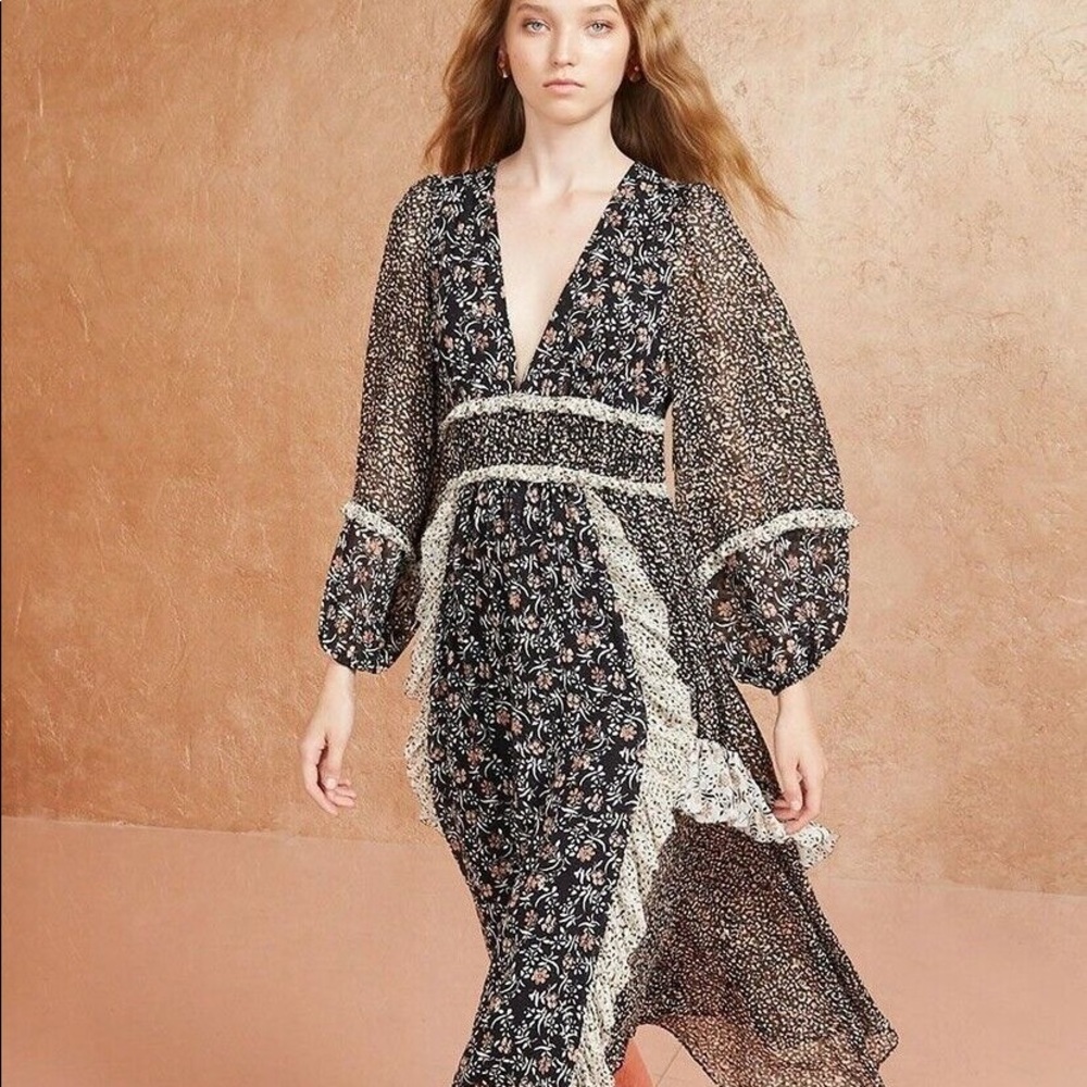 NWT $725 Ulla Johnson Primrose Silk Ruffle Midi Dress